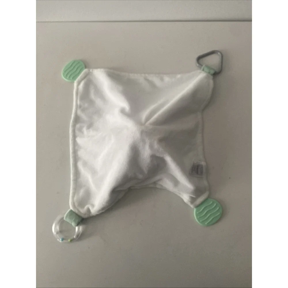 Modern Baby Snuggle Blankie Lovey Security Blanket Green White Bunny Teether